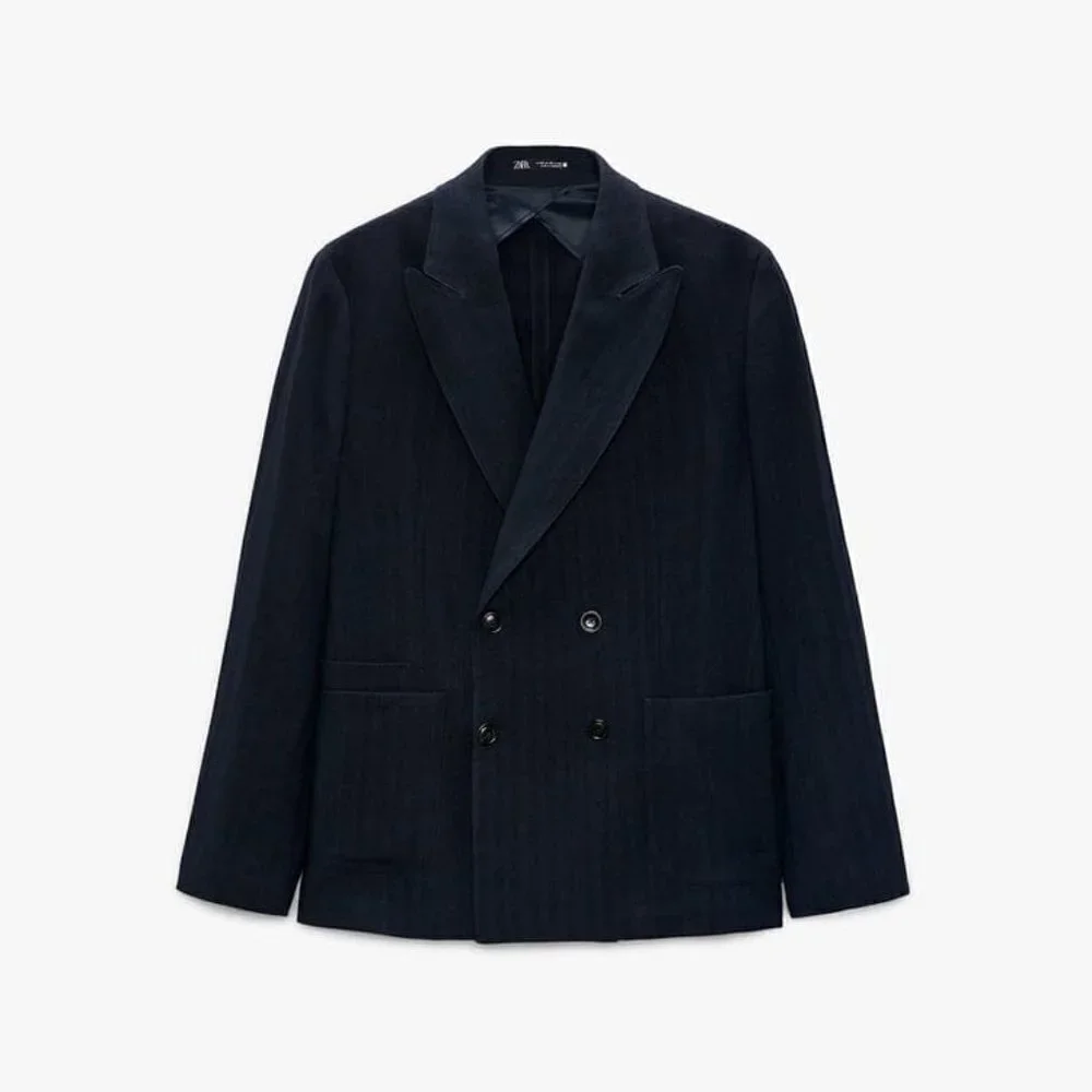 ZARA LINEN AND COTTON BLAZER MARINE BLUE SIZE 44 | 4543/783/401